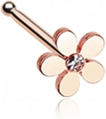 WildKlass Jewelry Golden Grand Plumeria Nose Stud Ring 316L Surgical Steel