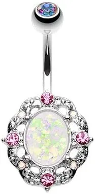 WildKlass Jewelry Grand Florid Opal Sparkle 316L Surgical Steel Belly Button Ring