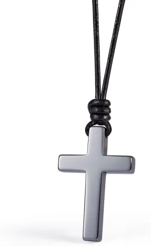 Wolentty Stone Cross Pendant Adjustable Leather Necklace Gift for Men Women
