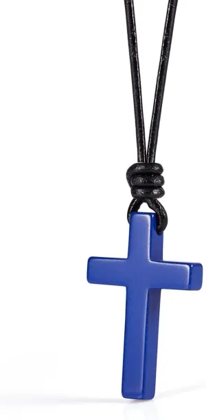 Wolentty Stone Cross Pendant Adjustable Leather Necklace Gift for Men Women