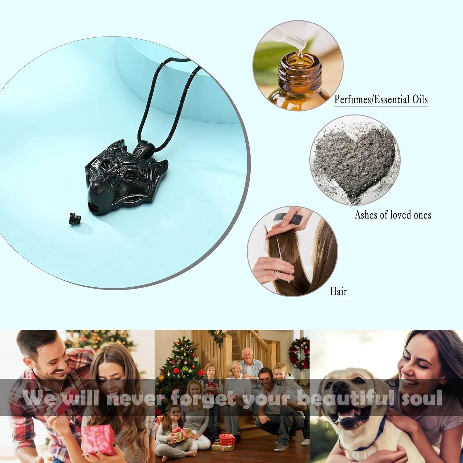 Wolf Head Urn Necklace for Ashes Animal Cremation Jewelry Stainless Steel Wolf Viking Pendant Memorial Necklaces Keepsake Jewelry Ash Pendant for Human Pets with Funnel Filler Kit