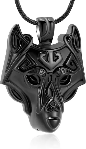Wolf Head Urn Necklace for Ashes Animal Cremation Jewelry Stainless Steel Wolf Viking Pendant Memorial Necklaces Keepsake Jewelry Ash Pendant for Human Pets with Funnel Filler Kit