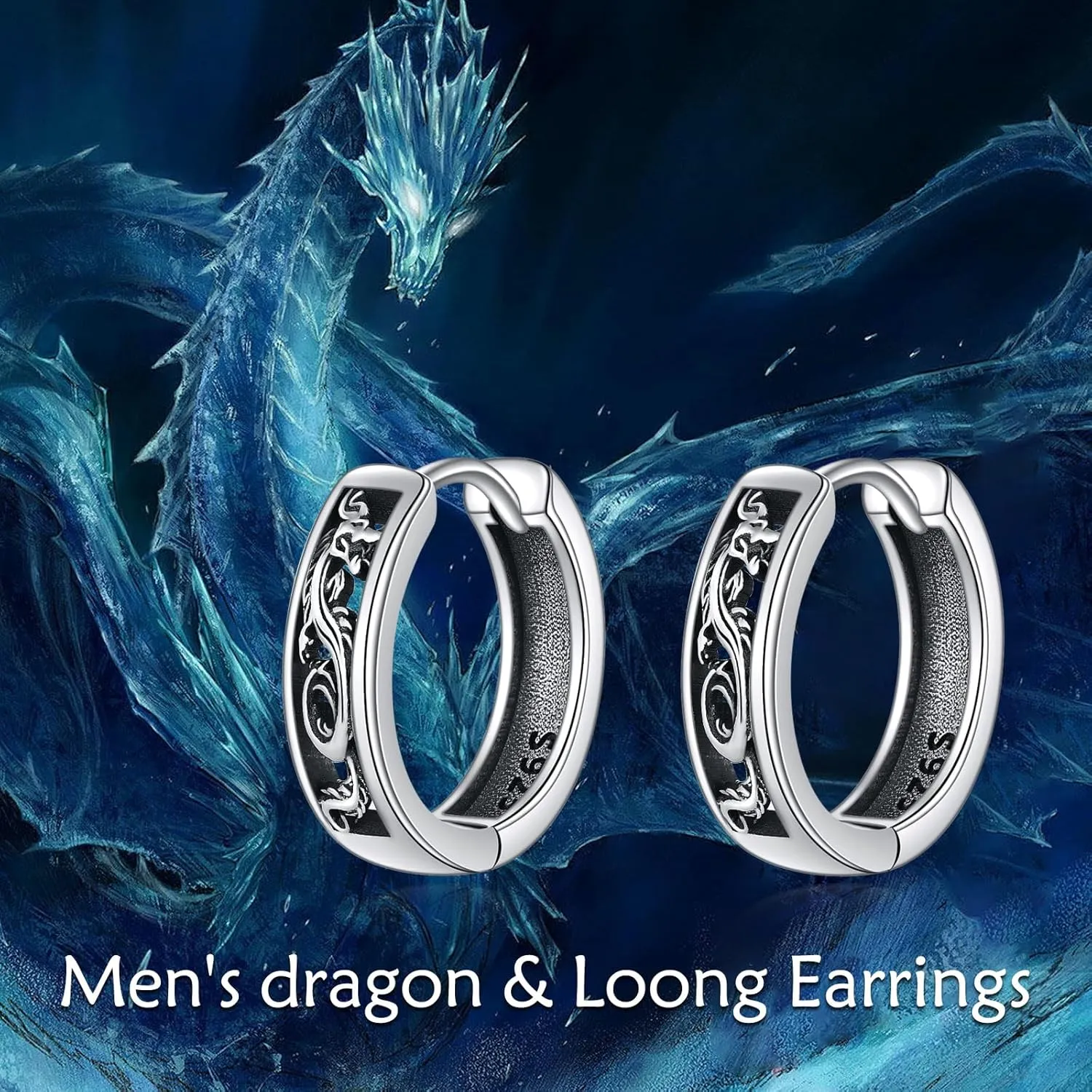 Wolf/Dragon/Viking/Ankh/Triangle Earrings for Men Sterling Silver Black Hoop Earrings Norse Gothic Rune Earrings Gifts for Women Men Husband.