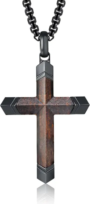 Wooden Cross Necklace for Men-Hawaiian Real Handmade Ebony Wood Cross Pendant Necklace Stainless Steel Chain, Mens Brown Cross Necklaces Koa Wood Jewelry Christian Baptism Crucifix Pendant for Men