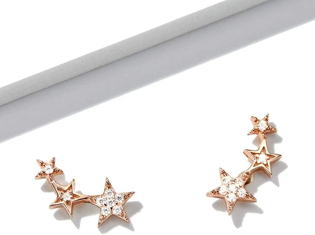 WOSTU Star Climber Stud Earrings Womens 925 Sterling Silver Cuff Earrings Hypoallergenic Wrap Pin Earrings
