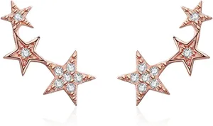 WOSTU Star Climber Stud Earrings Womens 925 Sterling Silver Cuff Earrings Hypoallergenic Wrap Pin Earrings