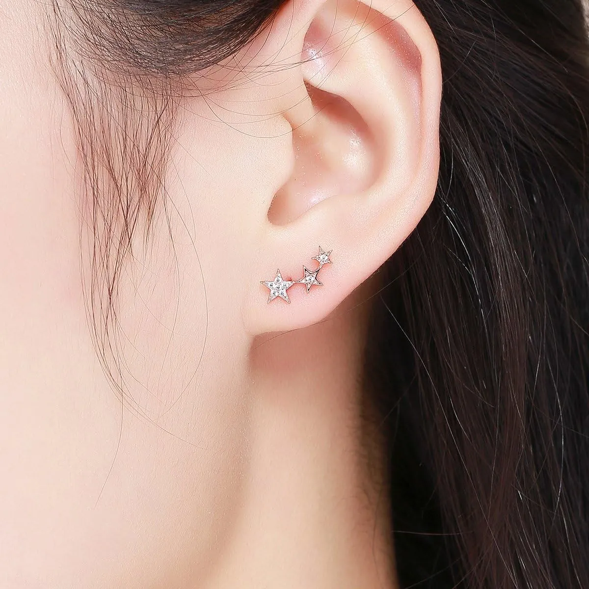 WOSTU Star Climber Stud Earrings Womens 925 Sterling Silver Cuff Earrings Hypoallergenic Wrap Pin Earrings