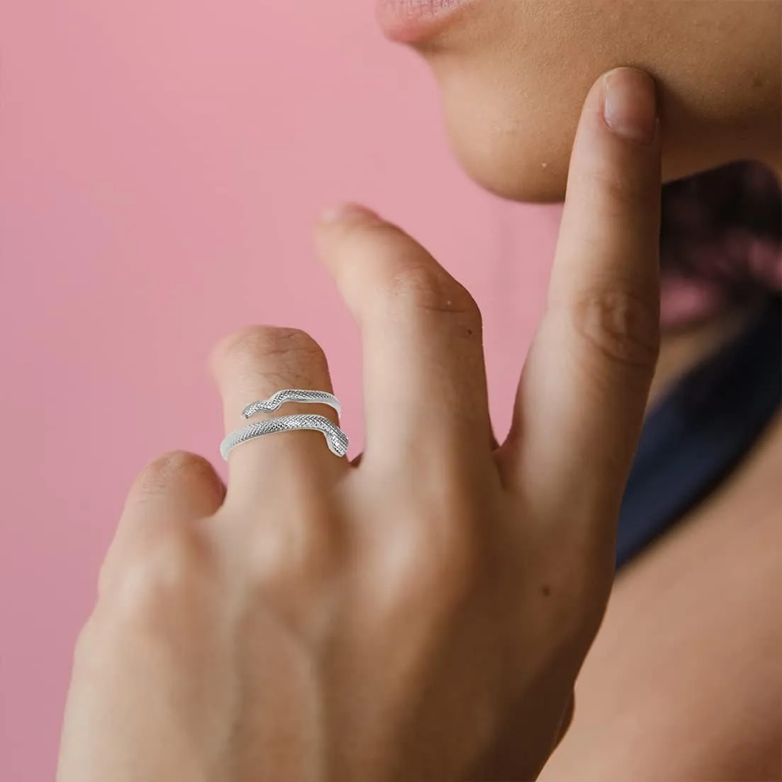 Wrap Snake Ring for Women,Platinum Plated Silver Punk Gothic Cocktail Party Twist Ring Jewelry Gift for Her