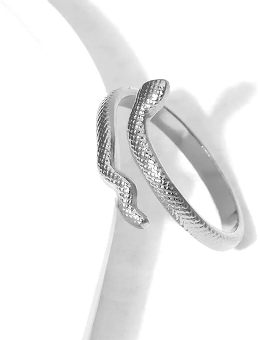 Wrap Snake Ring for Women,Platinum Plated Silver Punk Gothic Cocktail Party Twist Ring Jewelry Gift for Her