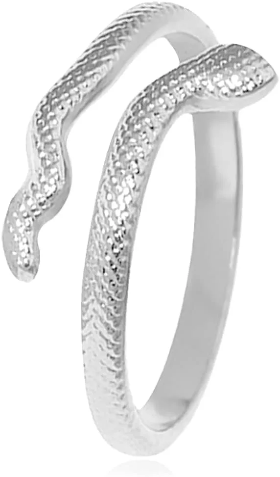 Wrap Snake Ring for Women,Platinum Plated Silver Punk Gothic Cocktail Party Twist Ring Jewelry Gift for Her