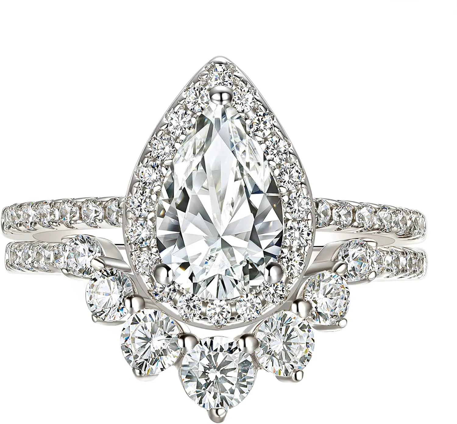 Wuziwen 2CT Vintage Engagement Rings Wedding Ring Set for Women Halo Bridal Ring Sets 925 Sterling Silver CZ