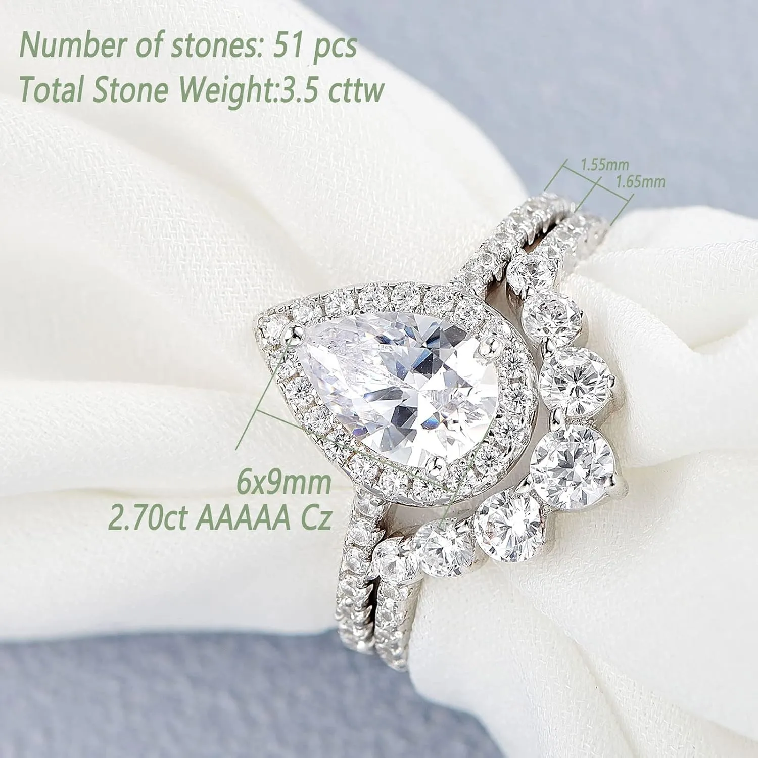 Wuziwen 2CT Vintage Engagement Rings Wedding Ring Set for Women Halo Bridal Ring Sets 925 Sterling Silver CZ