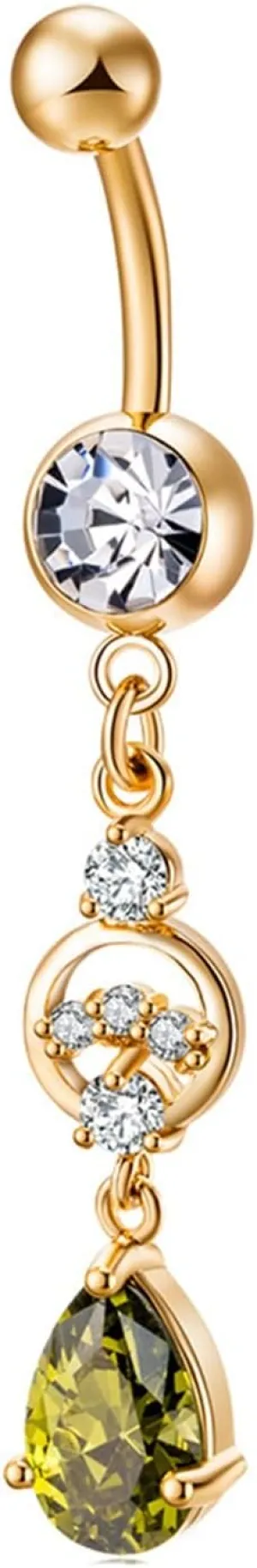 Wycian Navel Rings for Women, Bottom Navel Ring Hollow Drop Gold Stainless Steel Belly Piercing Jewelry