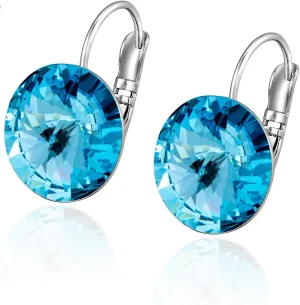 XUPING Round Blue Crystal Leverback Earrings for Women Hypoallergenic Austrian Crystal Hoop Drop Earrings Jewelry Party Gifts