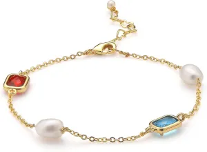 XYJZXY Gold Pearl Bracelet for Women 18K Gold Plated Pearl Link Bracelet Adjustable Cubic Zirconia Bracelets