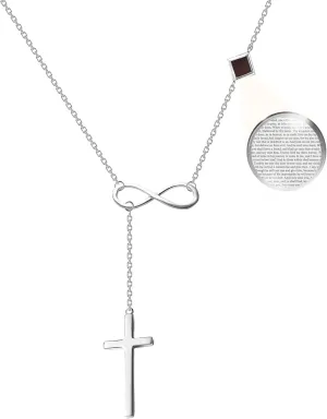 Y Cross Necklace Nano Bible Jewelry - Christian Infinity Pendant - Entire KJV New Testament Holy Scriptures on 0.2" Microchip, Religious Faith Jewelry for Women, 18" Link Chain