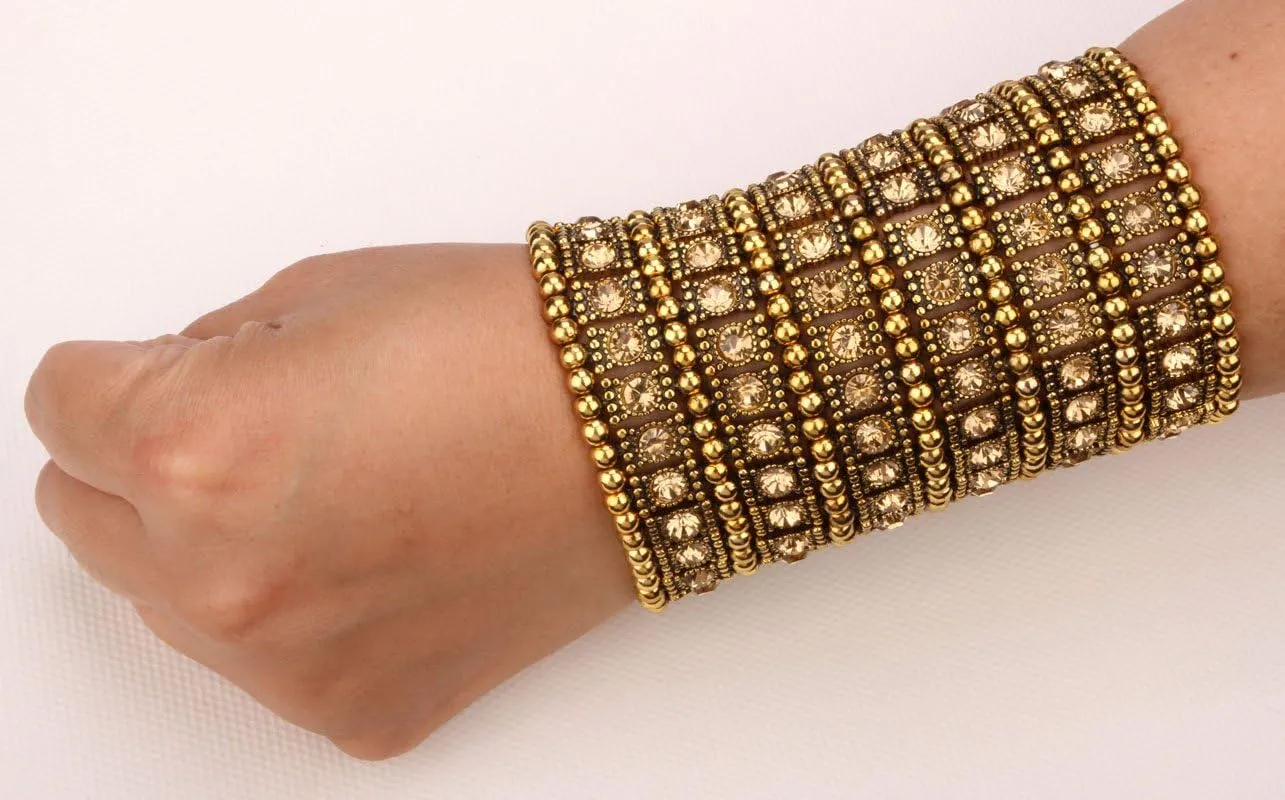 YACQ Women's Multilayer Wide Stretch Cuff Bracelets Fit Various Wrist Sizes - Soft Elastic Band - Lead & Nickle Free