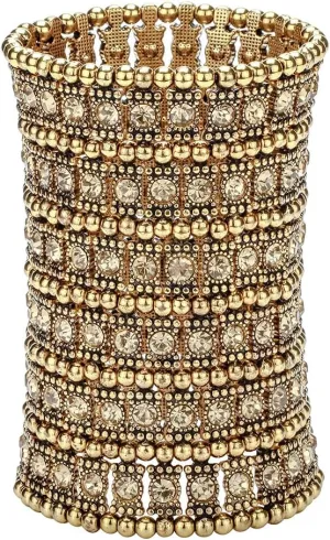 YACQ Women's Multilayer Wide Stretch Cuff Bracelets Fit Various Wrist Sizes - Soft Elastic Band - Lead & Nickle Free
