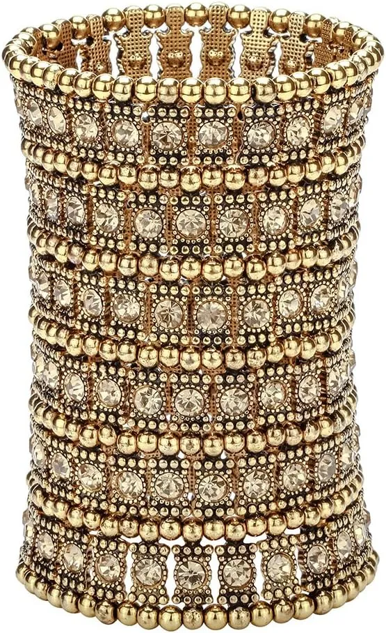 YACQ Women's Multilayer Wide Stretch Cuff Bracelets Fit Various Wrist Sizes - Soft Elastic Band - Lead & Nickle Free