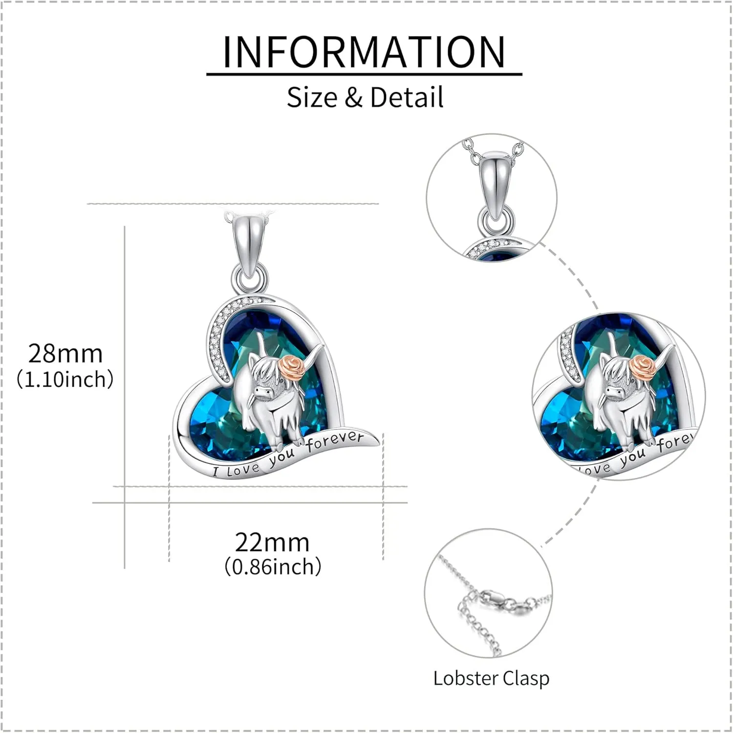 YAFEINI Highland Cow Necklace Crystal 925 Sterling Silver Highland Cow Pendant Jewelry for Women Girls