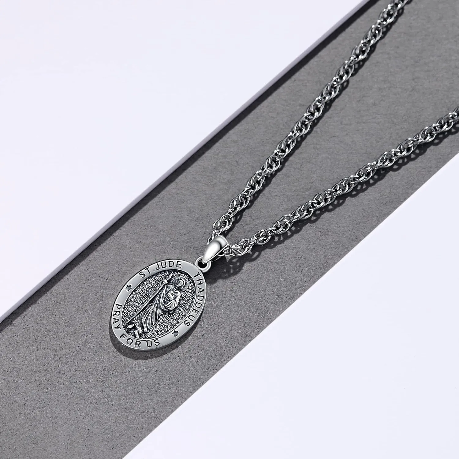 YAFEINI Saint Jude/Saint Jude/Jesus/Saint Benedict/St Michael Necklace 925 Sterling Silver Pendant Religious Protect Jewelry for Women Men