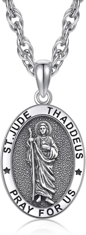 YAFEINI Saint Jude/Saint Jude/Jesus/Saint Benedict/St Michael Necklace 925 Sterling Silver Pendant Religious Protect Jewelry for Women Men