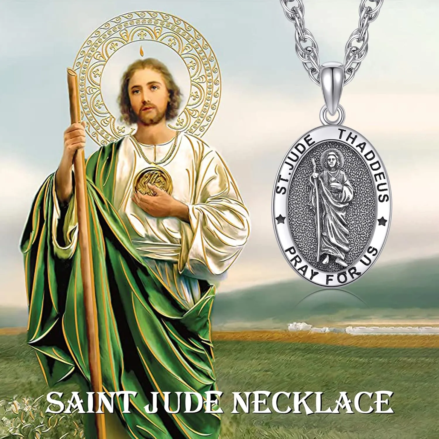 YAFEINI Saint Jude/Saint Jude/Jesus/Saint Benedict/St Michael Necklace 925 Sterling Silver Pendant Religious Protect Jewelry for Women Men