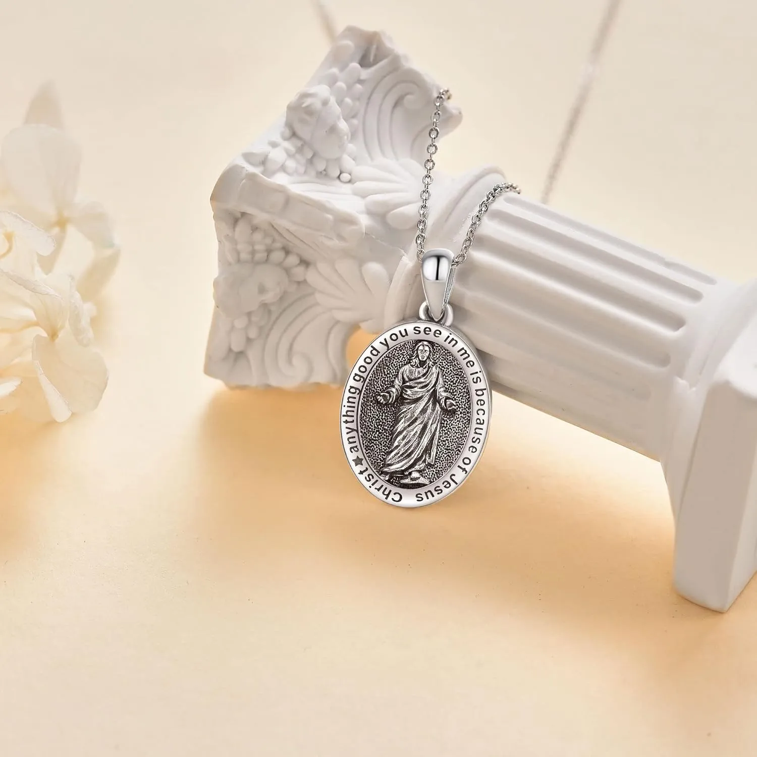 YAFEINI Saint Jude/Saint Jude/Jesus/Saint Benedict/St Michael Necklace 925 Sterling Silver Pendant Religious Protect Jewelry for Women Men