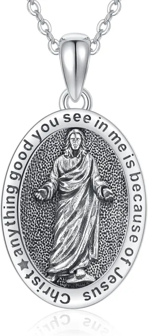 YAFEINI Saint Jude/Saint Jude/Jesus/Saint Benedict/St Michael Necklace 925 Sterling Silver Pendant Religious Protect Jewelry for Women Men