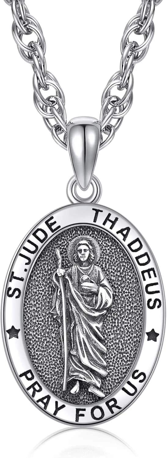 YAFEINI Saint Jude/Saint Jude/Jesus/Saint Benedict/St Michael Necklace 925 Sterling Silver Pendant Religious Protect Jewelry for Women Men
