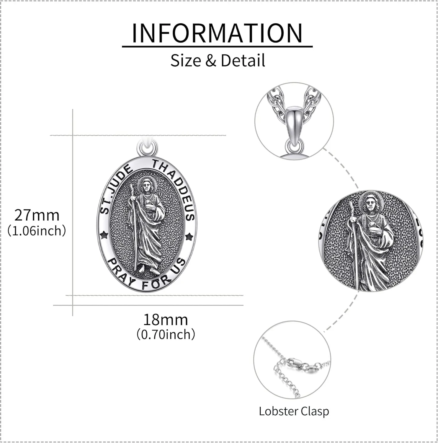 YAFEINI Saint Jude/Saint Jude/Jesus/Saint Benedict/St Michael Necklace 925 Sterling Silver Pendant Religious Protect Jewelry for Women Men