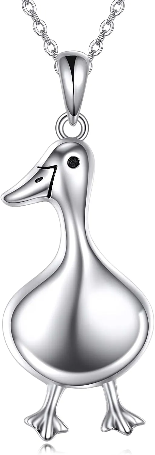 YAFEINI Sterling Silver Duck Pendant Necklace - Tiny Duck Jewelry Gifts for Women