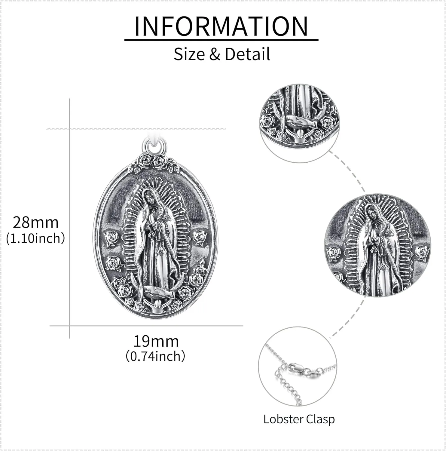 YAFEINI Virgen De Guadalupe Necklace 925 Sterling Silver Mother Mary Necklace Virgencita Jewelry Thanksgiving Day Gifts for Women