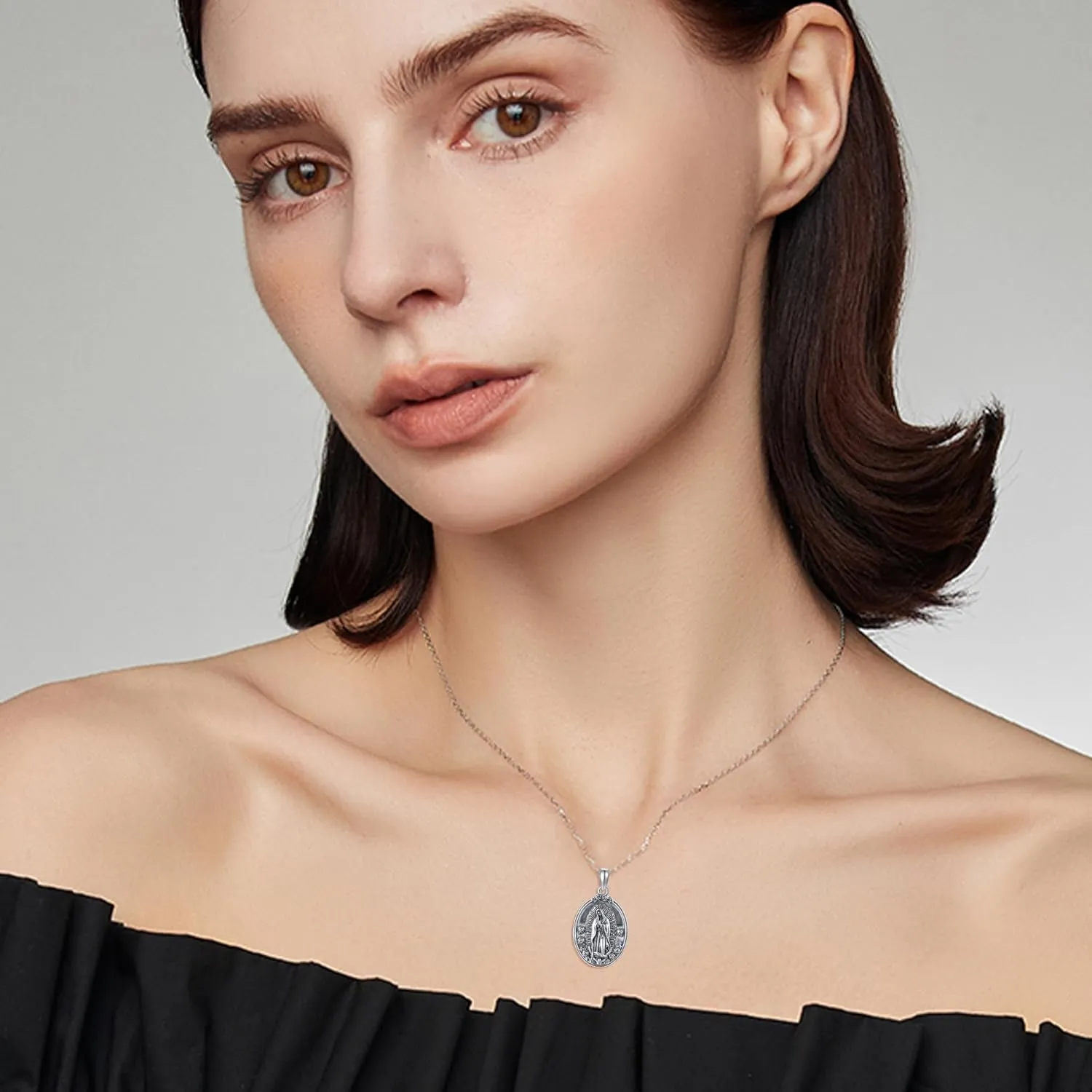 YAFEINI Virgen De Guadalupe Necklace 925 Sterling Silver Mother Mary Necklace Virgencita Jewelry Thanksgiving Day Gifts for Women