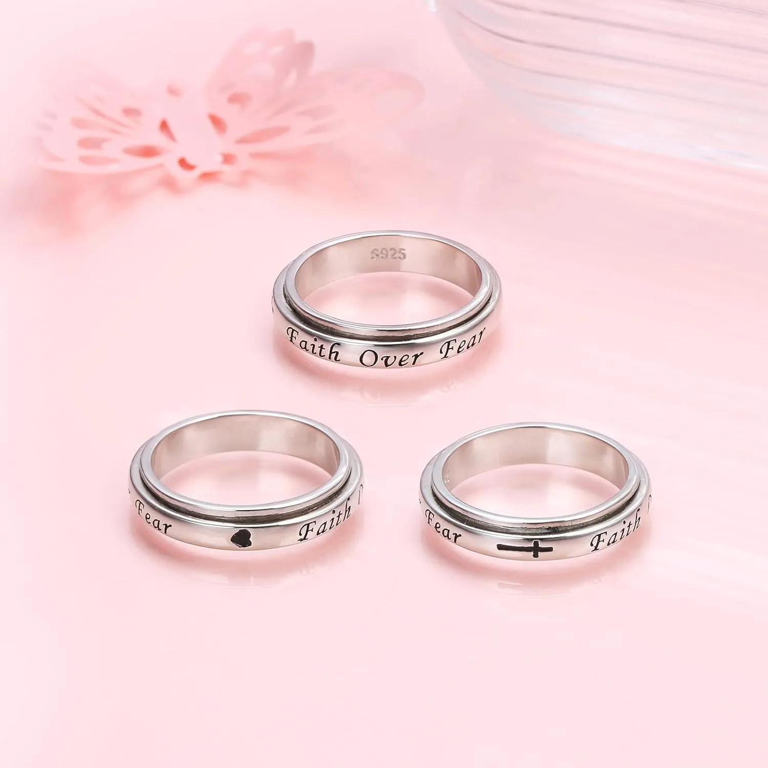 Yearace Spinner Rings for Anxiety 925 Sterling Silver Cute Music Notes/Faith Over Fear/Dinosaur Stress Relieving Fidget Ring Jewelry Gift for Women Musicians Music Teachers Size 6-9
