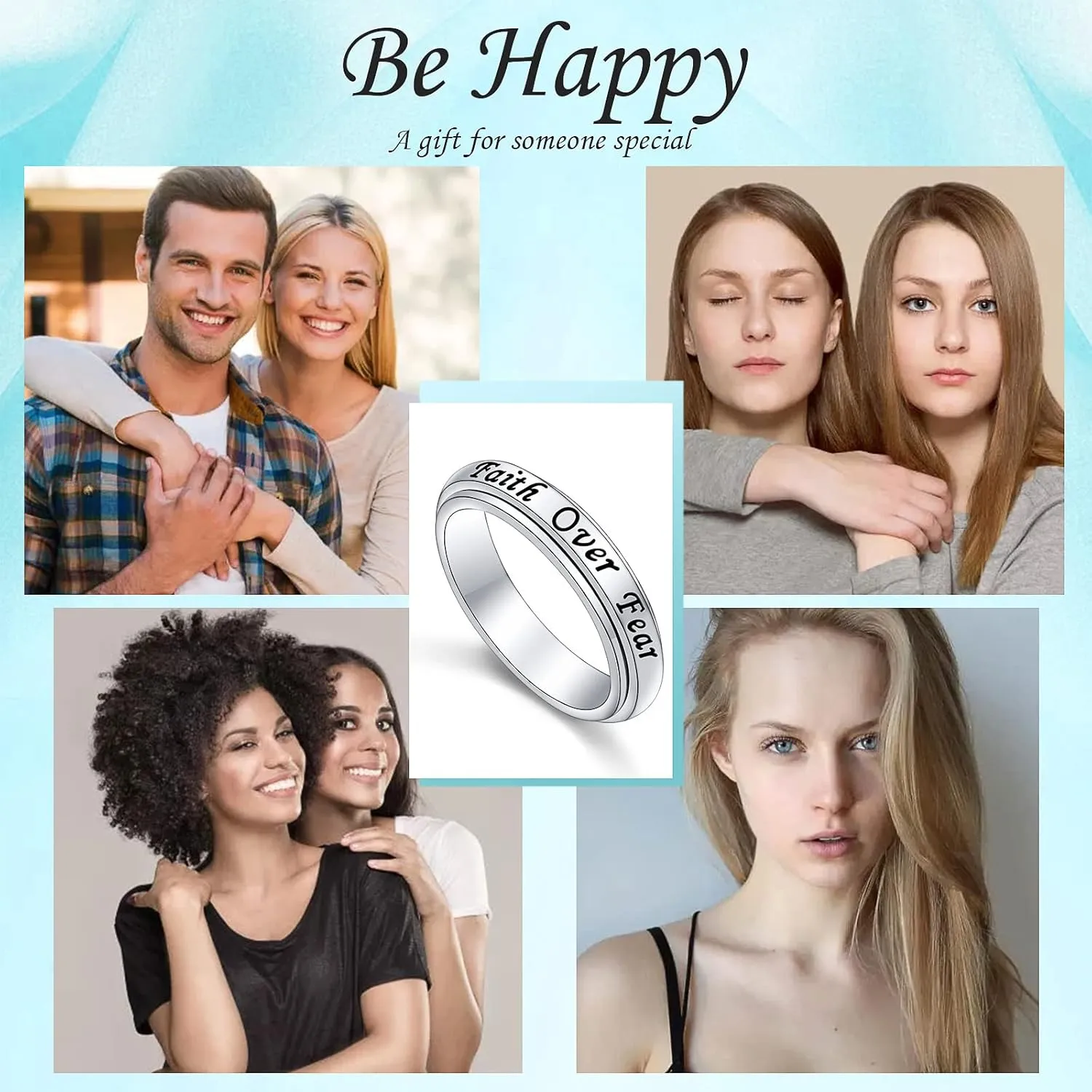 Yearace Spinner Rings for Anxiety 925 Sterling Silver Cute Music Notes/Faith Over Fear/Dinosaur Stress Relieving Fidget Ring Jewelry Gift for Women Musicians Music Teachers Size 6-9