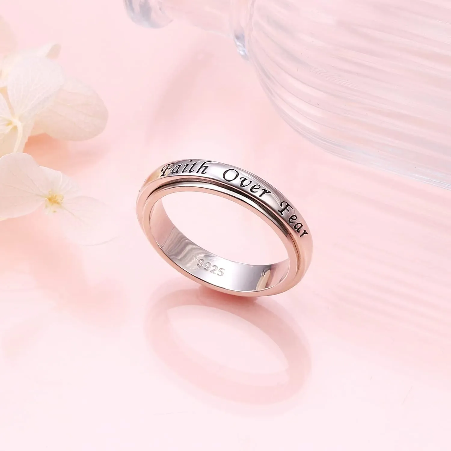 Yearace Spinner Rings for Anxiety 925 Sterling Silver Cute Music Notes/Faith Over Fear/Dinosaur Stress Relieving Fidget Ring Jewelry Gift for Women Musicians Music Teachers Size 6-9