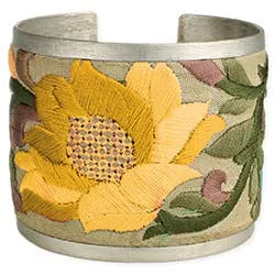 Yellow Flower Embroidered Elegance Cuff Bracelet