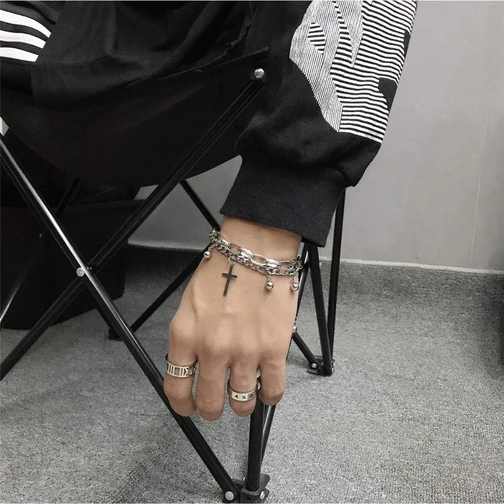 YERTTER Punk Gothic Cross Bangle Bead Bracelet Female Hand Jewelry for Women Bracelets Jewelry Gift for Women