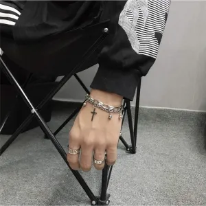 YERTTER Punk Gothic Cross Bangle Bead Bracelet Female Hand Jewelry for Women Bracelets Jewelry Gift for Women
