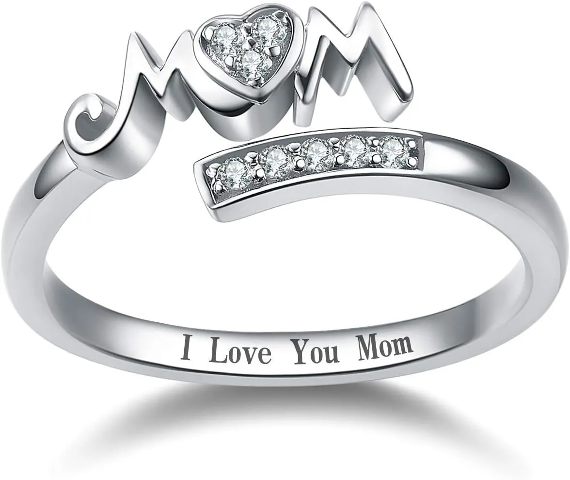 YFN 925 Sterling Silver Mom Rings Mothers Ring Women Jewelry for Mum