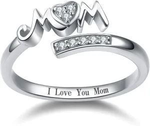 YFN 925 Sterling Silver Mom Rings Mothers Ring Women Jewelry for Mum