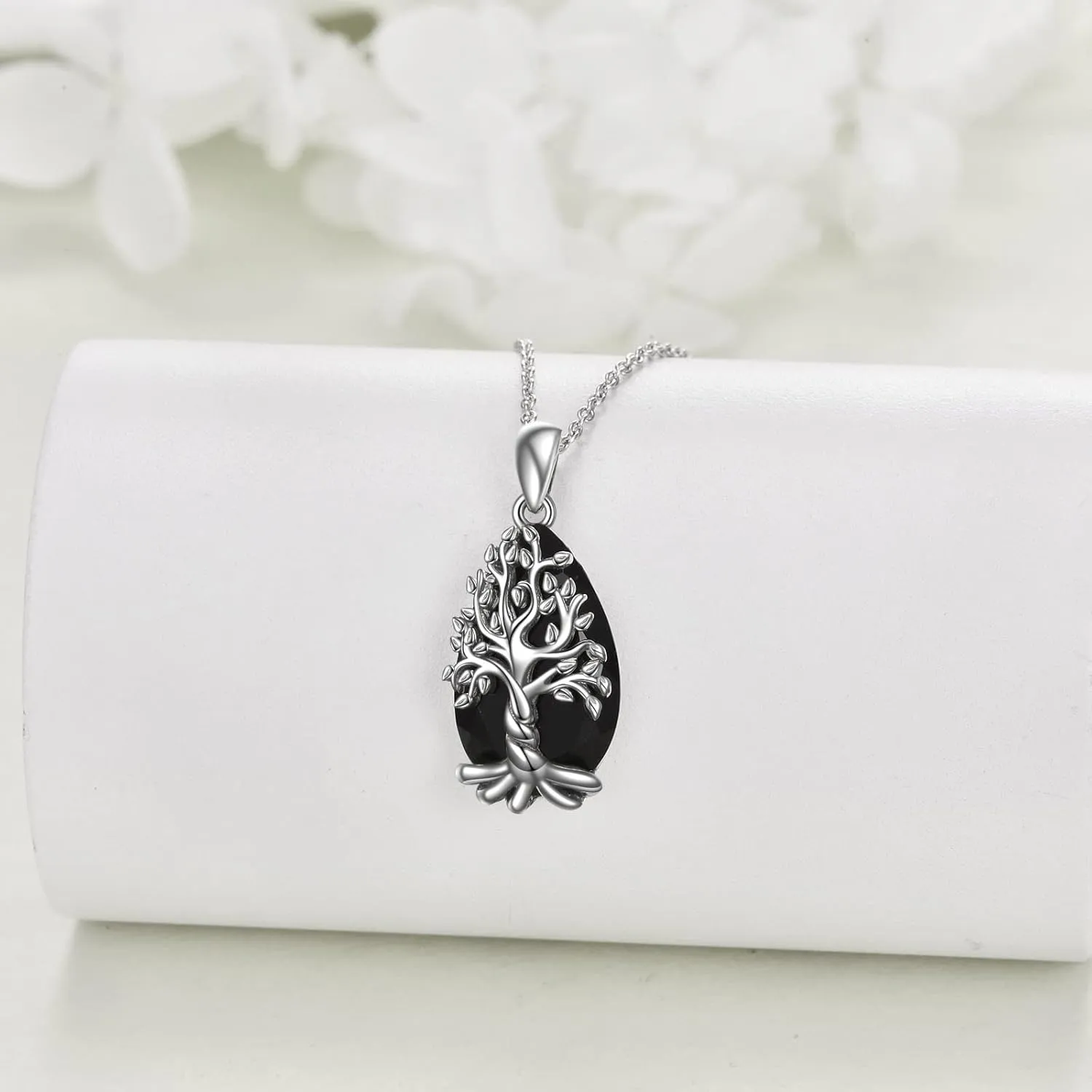 YFN Black Tourmaline Necklace/Labradorite Necklace Sterling Silver Tree of Life Necklace Crystal Healing Necklace Spiritual Protection Jewelry Gifts for Women Men