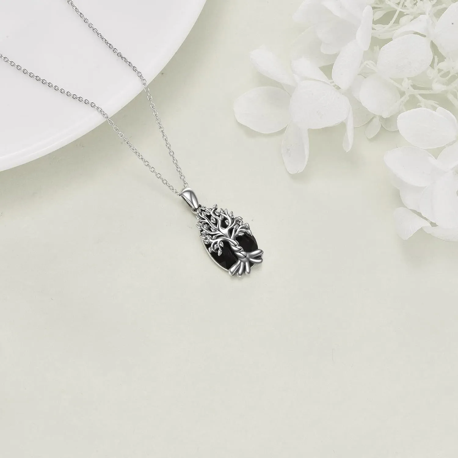 YFN Black Tourmaline Necklace/Labradorite Necklace Sterling Silver Tree of Life Necklace Crystal Healing Necklace Spiritual Protection Jewelry Gifts for Women Men