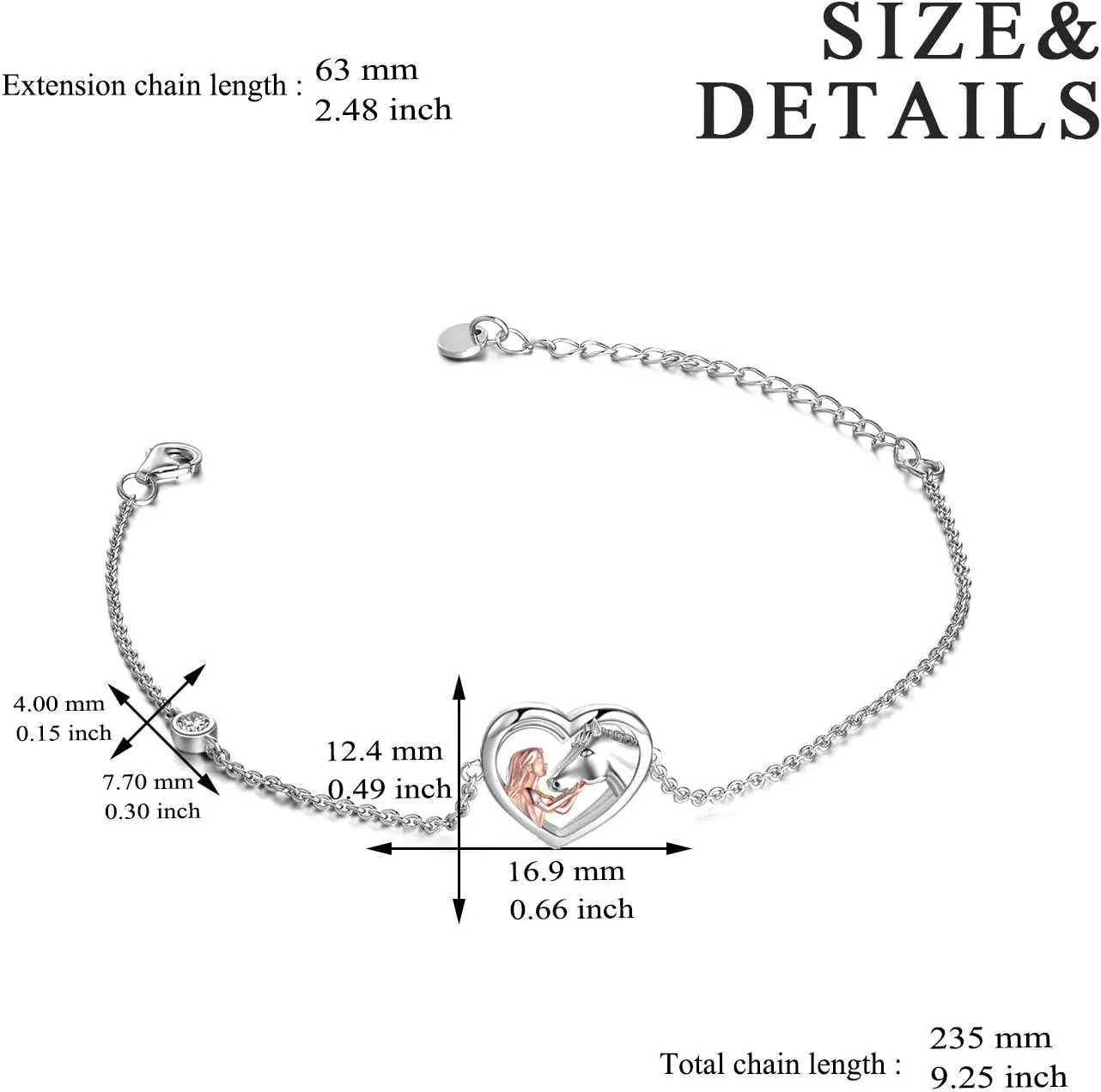 YFN Horse Jewelry Gift 925 Sterling Silver Horse Adjustable Bracelet for Women