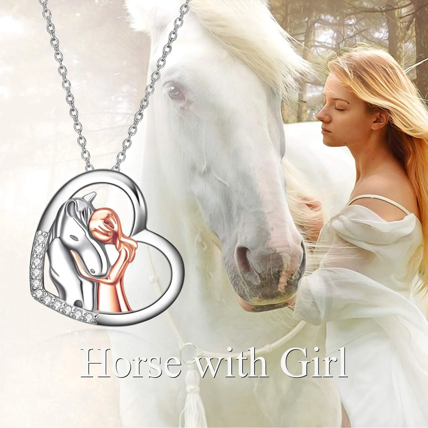YFN Horse Pendant Necklace Jewelry 925 Sterling Silver Women Embrace Horse Gift For Women