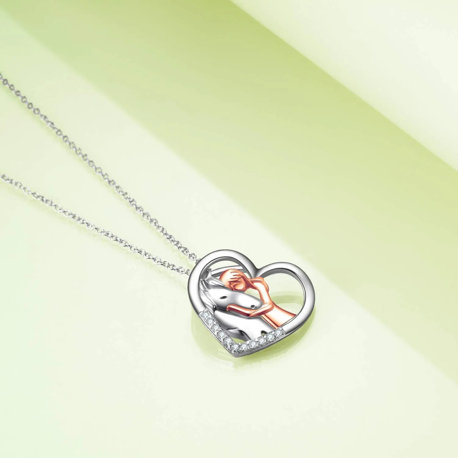 YFN Horse Pendant Necklace Jewelry 925 Sterling Silver Women Embrace Horse Gift For Women