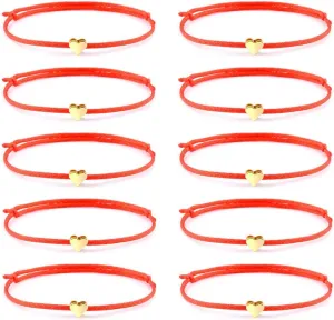 YJT Heart Wish Bracelet That Fall Off Make A Wish Red String Bracelets for Women Teen Girls Handmade Jewelry Adjustable 7" to 11.8", 10 pc