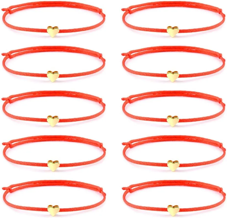 YJT Heart Wish Bracelet That Fall Off Make A Wish Red String Bracelets for Women Teen Girls Handmade Jewelry Adjustable 7" to 11.8", 10 pc