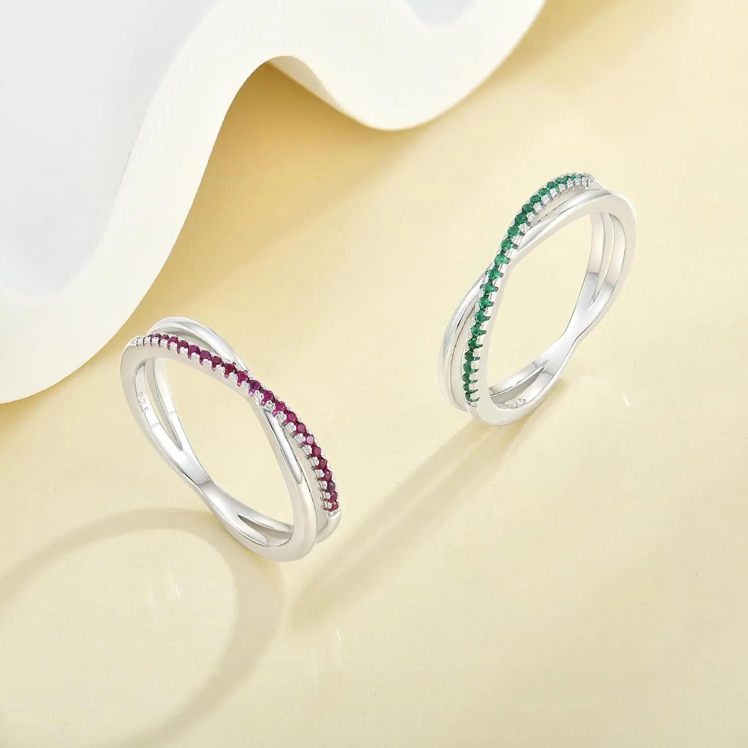 YL X Ring 925 Sterling Silver Stackable Rings 1mm Birthstone Criss Cross Ring for Women